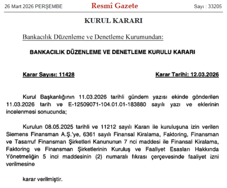 BDDK’dan Siemens Finansman AŞ’ye faaliyet izni